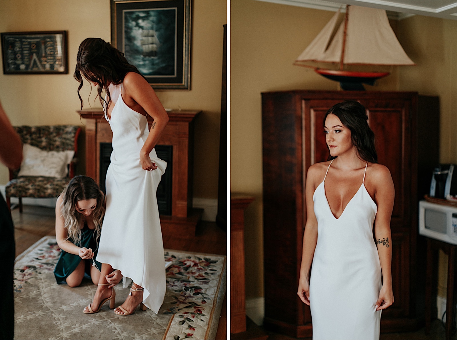 Summer wedding at Thornewood Castle: bride gets ready with bridesmaids
