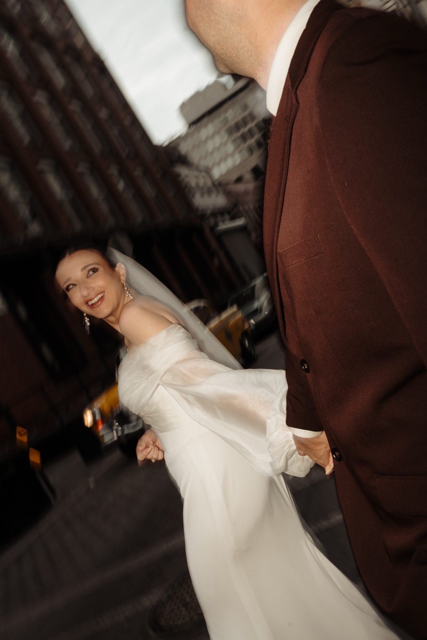 Editorial portrait of the bride and groom on a Brooklyn street, NYC | New York wedding photographer Tonie Christine